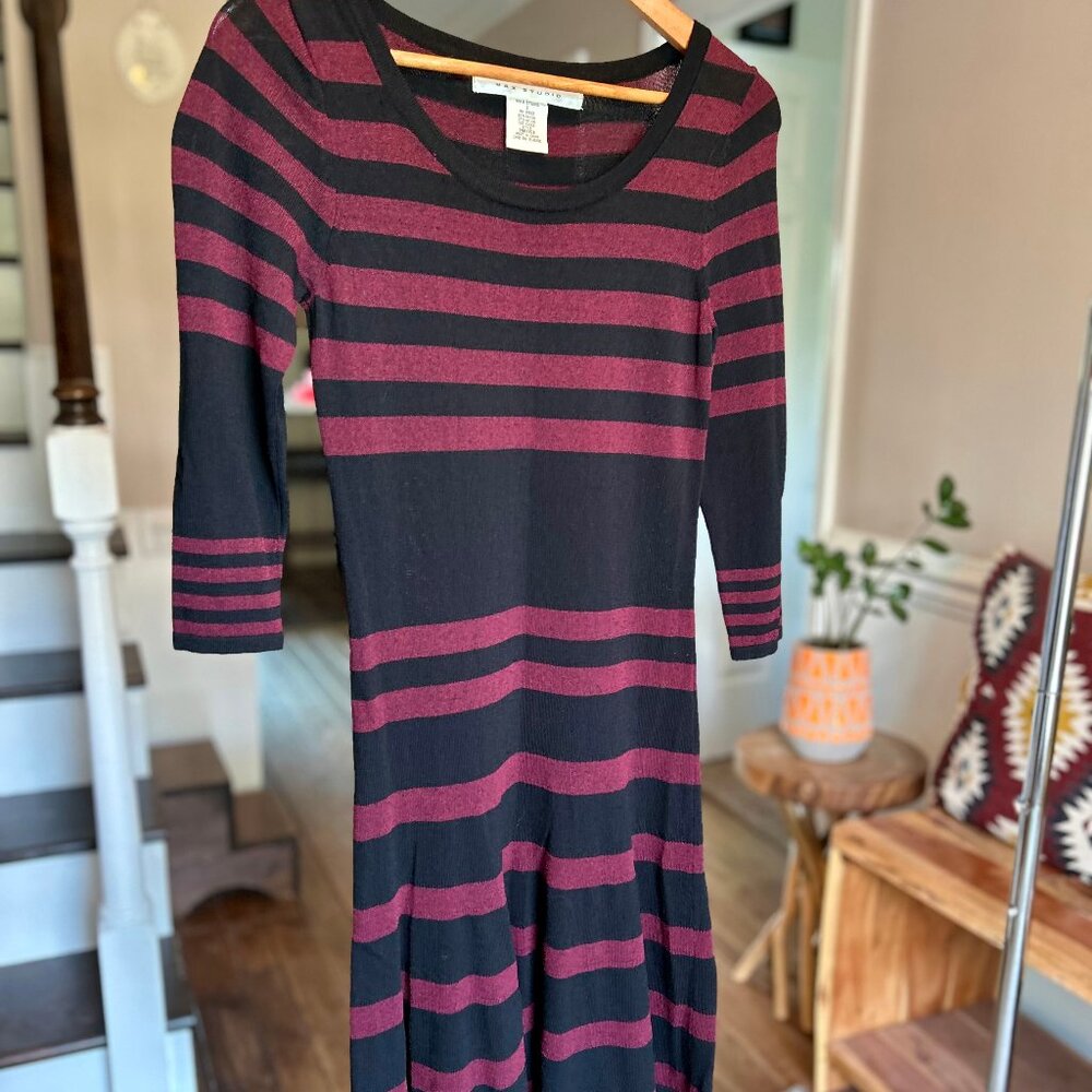 Max Studio Plum and Black Stripe Fit & Flare Stretchy Skater Dress Womens Size S - Picture 7 of 7